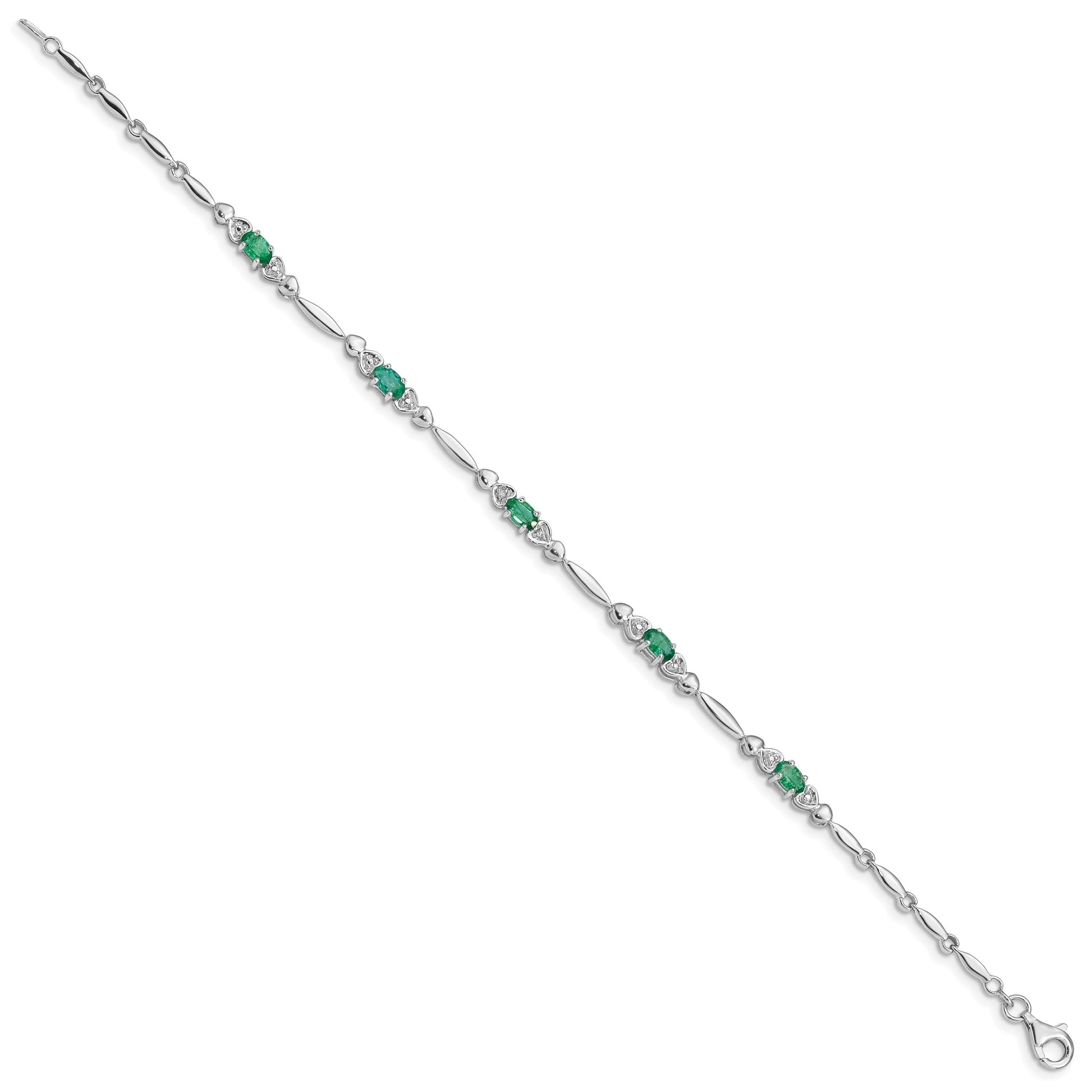Sterling Silver Rhodium-plated Emerald and Diamond Bracelet