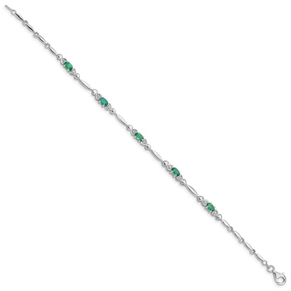 Sterling Silver Rhodium-plated Emerald and Diamond Bracelet