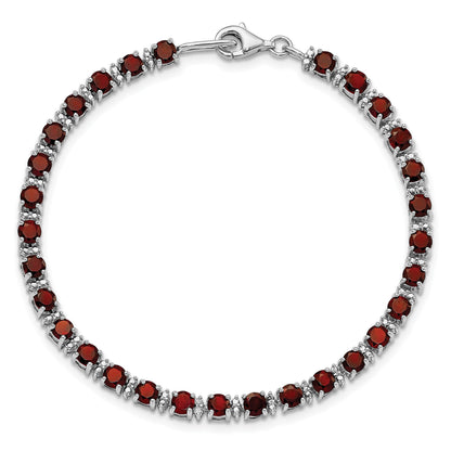 Sterling Silver Rhodium-plated Garnet and Diamond Bracelet