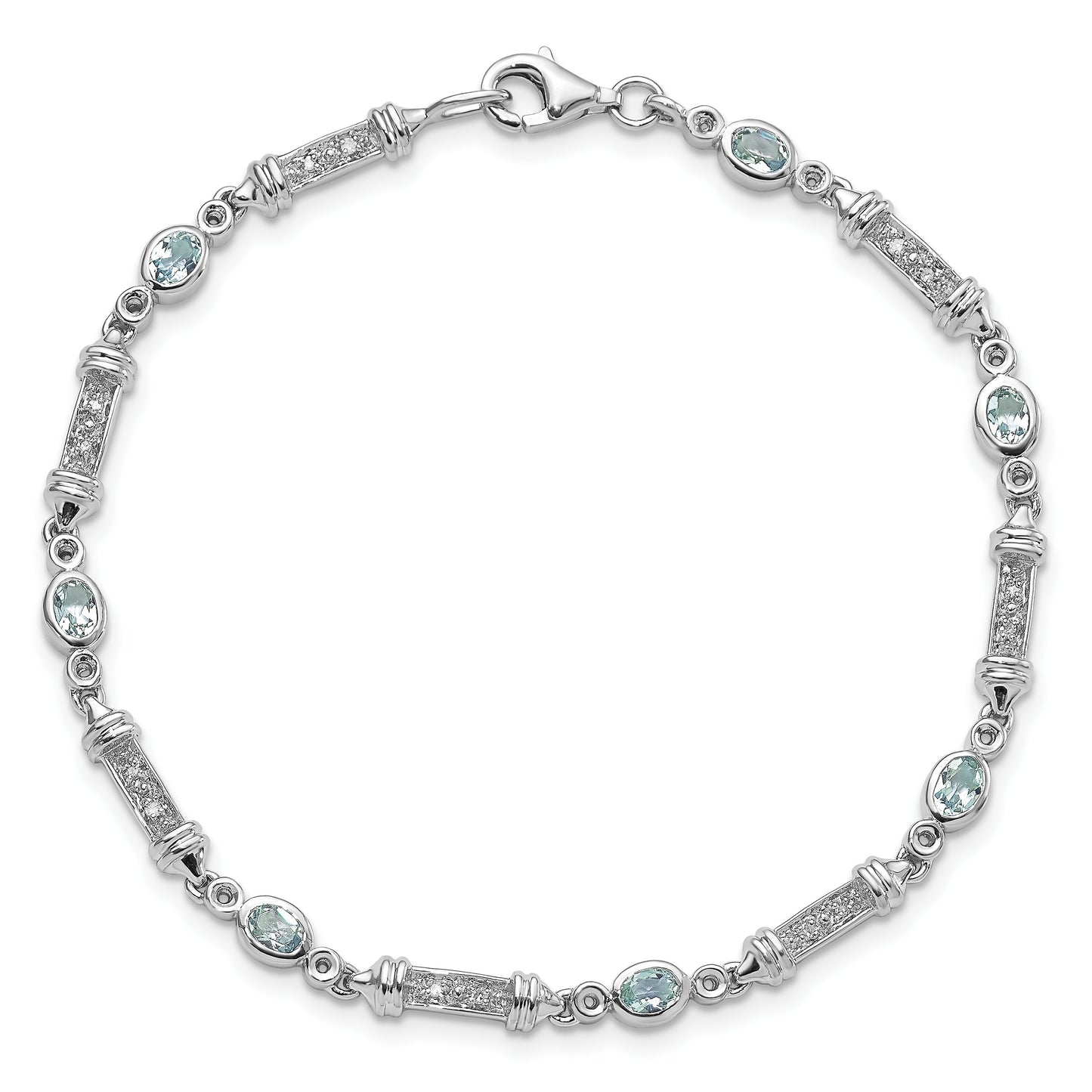 Sterling Silver Rhodium-plated Aquamarine and Diamond Bracelet