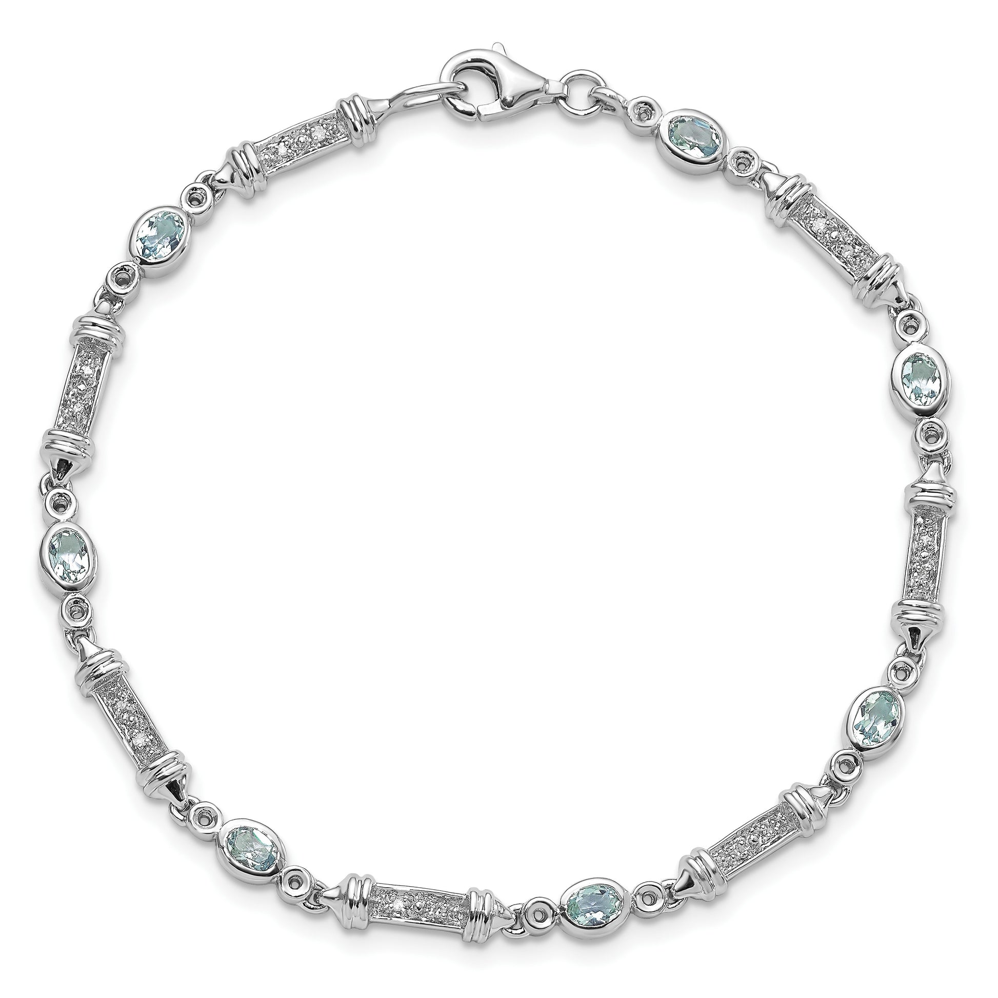 Sterling Silver Rhodium-plated Aquamarine and Diamond Bracelet