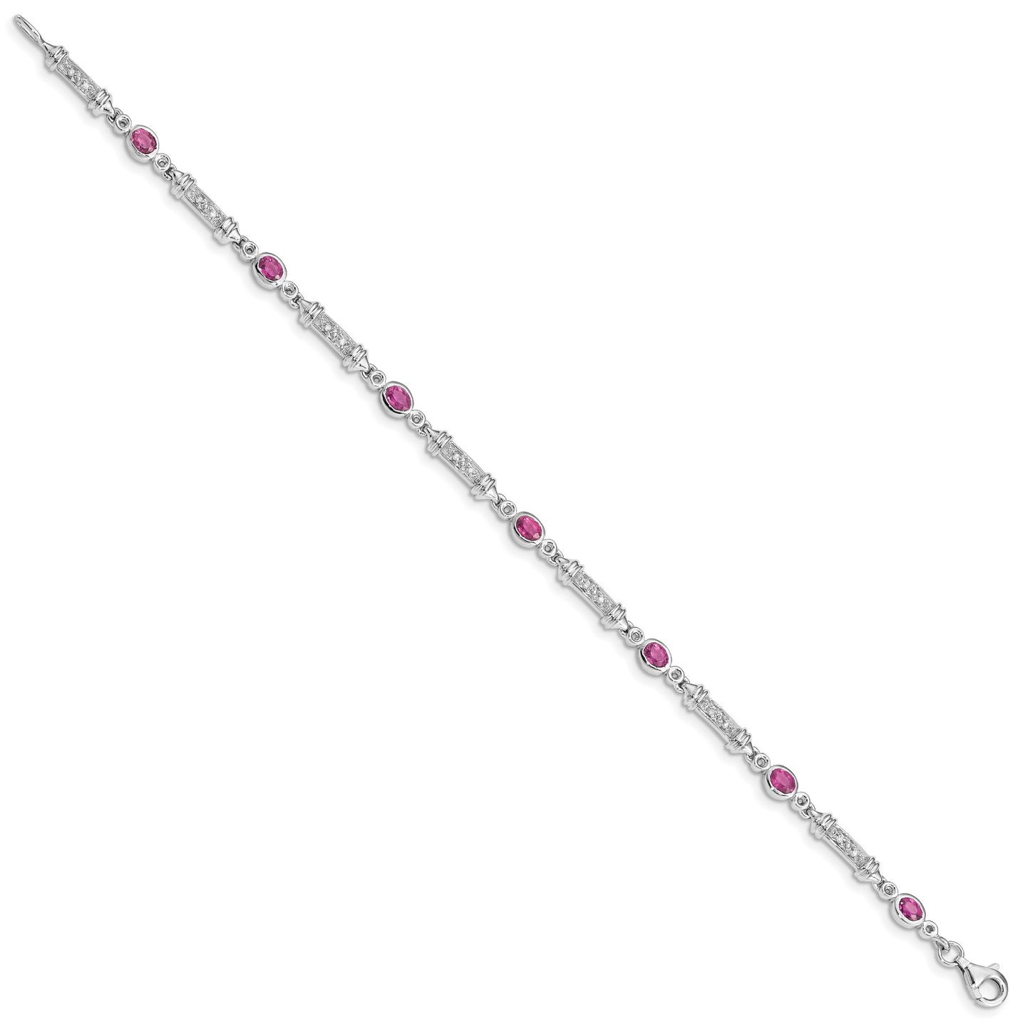 Sterling Silver Rhodium-plated Pink Tourmaline and Diamond Bracelet