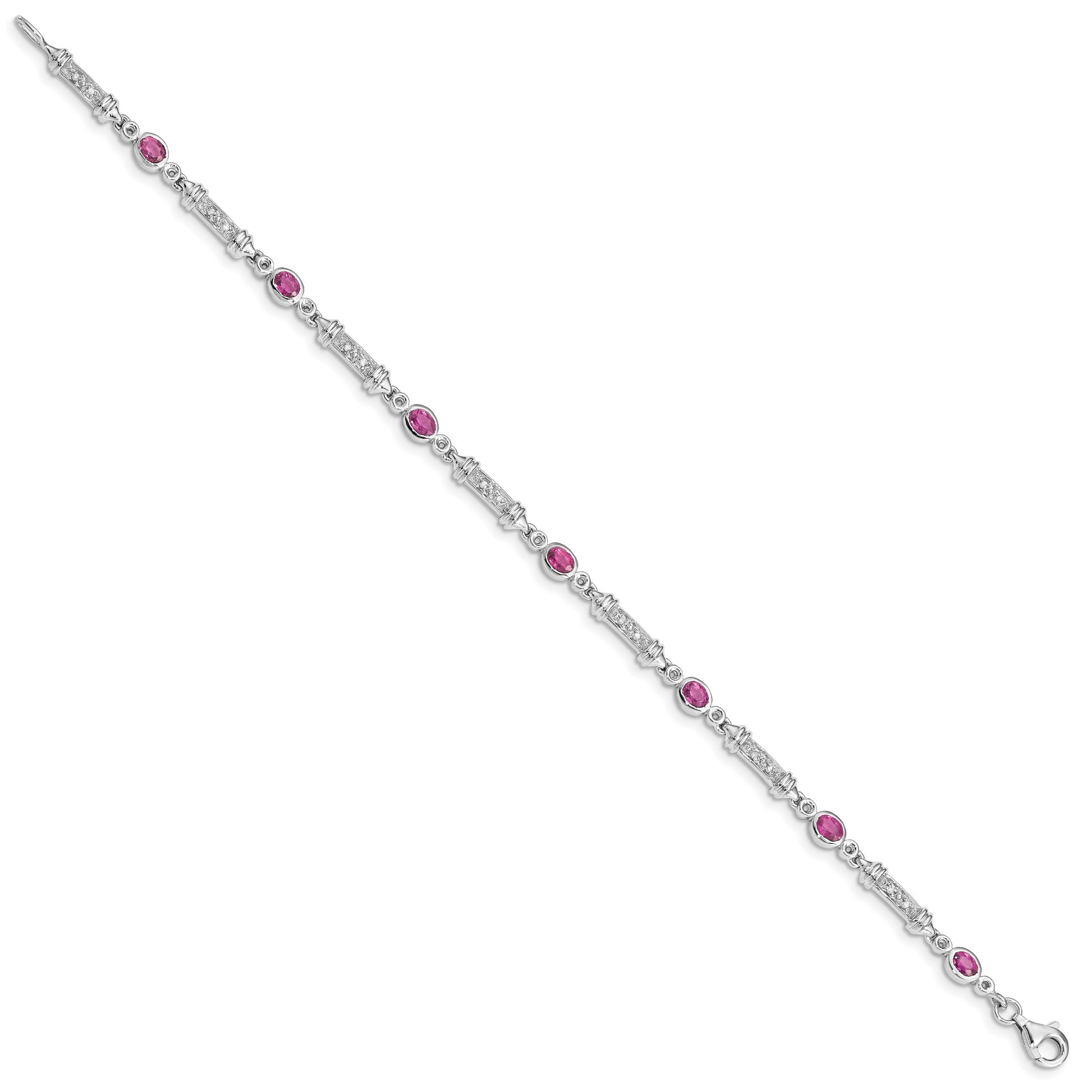 Sterling Silver Rhodium-plated Pink Tourmaline and Diamond Bracelet