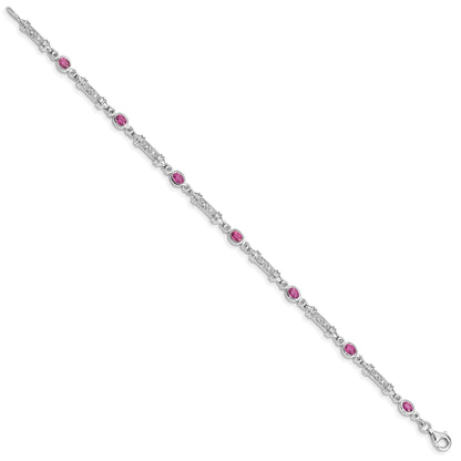 Sterling Silver Rhodium-plated Pink Tourmaline and Diamond Bracelet