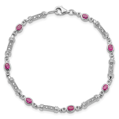 Sterling Silver Rhodium-plated Pink Tourmaline and Diamond Bracelet