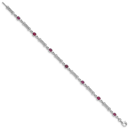Sterling Silver Rhodium-plated Composite Ruby and Diamond Bracelet