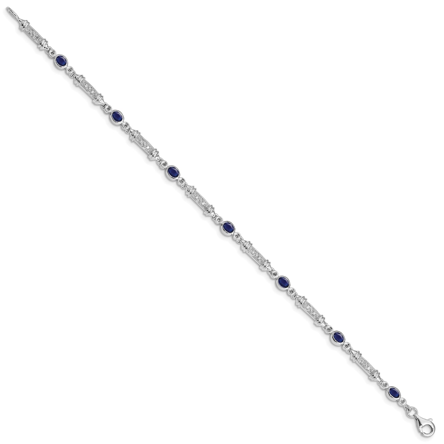 Sterling Silver Rhodium-plated Sapphire and Diamond Bracelet