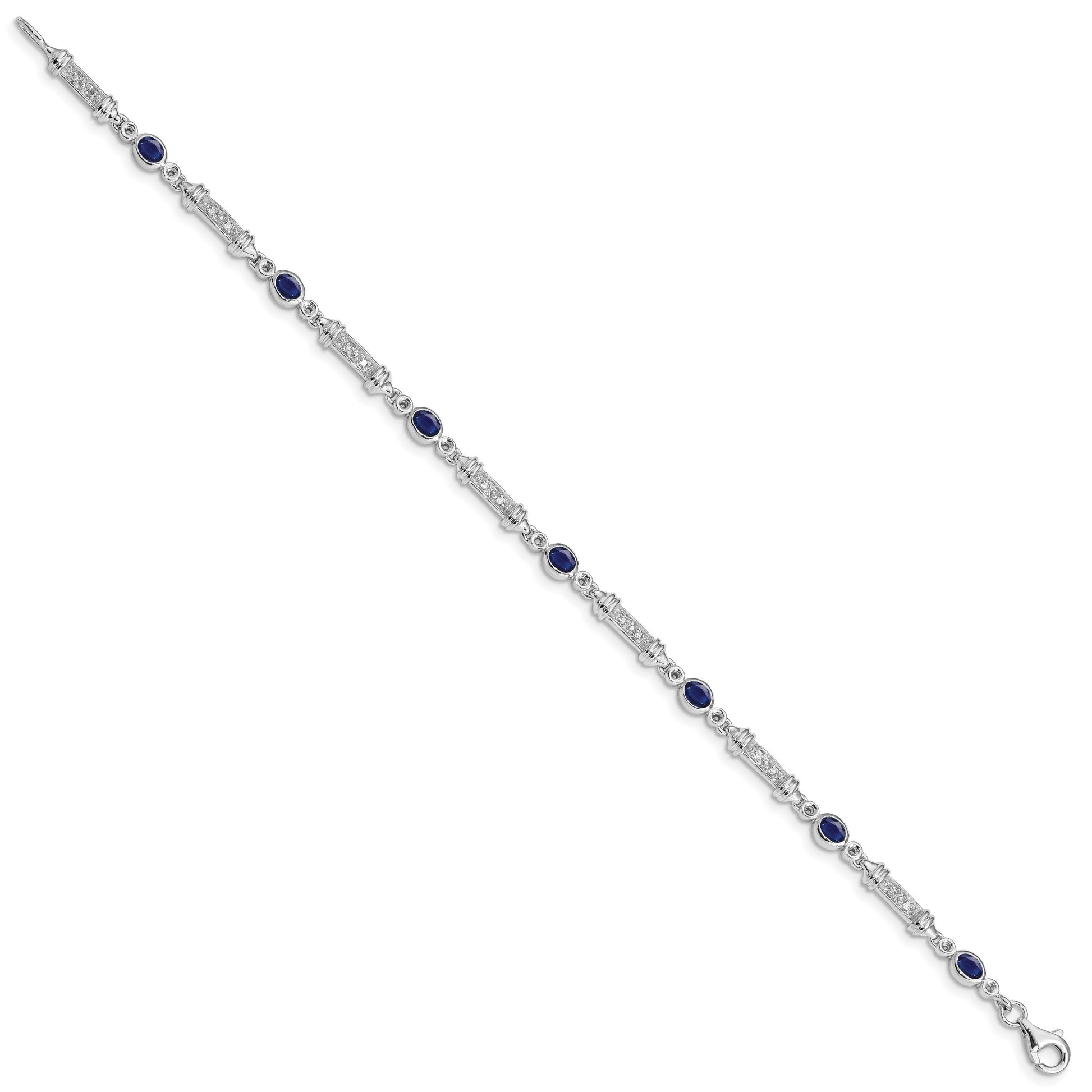 Sterling Silver Rhodium-plated Sapphire and Diamond Bracelet