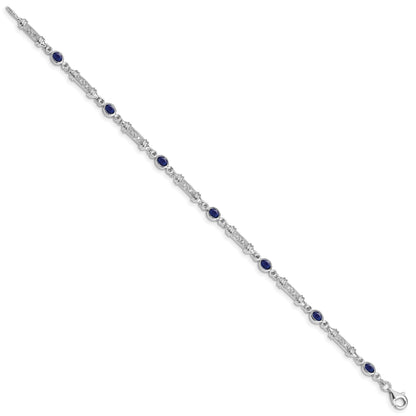Sterling Silver Rhodium-plated Sapphire and Diamond Bracelet