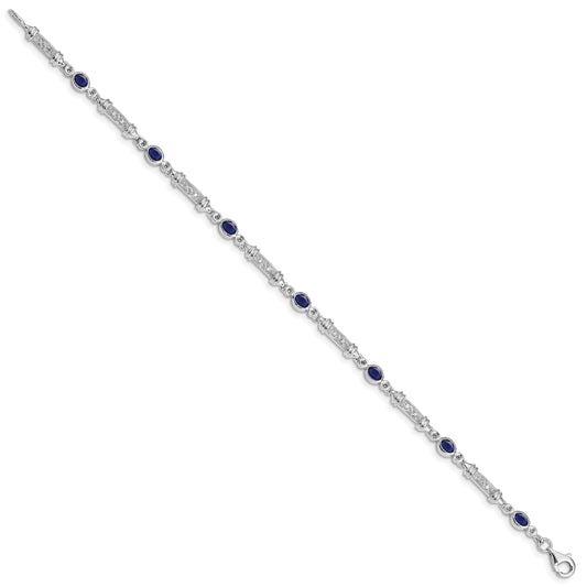 Sterling Silver Rhodium-plated Sapphire and Diamond Bracelet