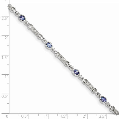 Sterling Silver Rhodium-plated Tanzanite and Diamond Bracelet