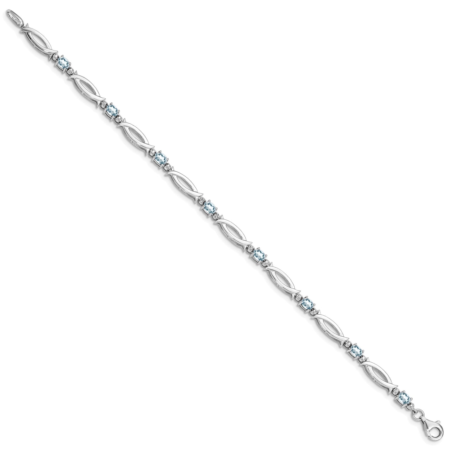 Sterling Silver Rhodium-plated Aquamarine and Diamond Bracelet
