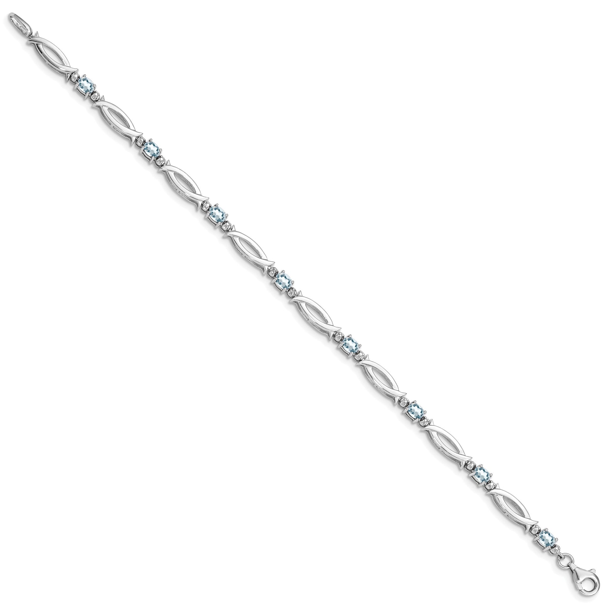Sterling Silver Rhodium-plated Aquamarine and Diamond Bracelet