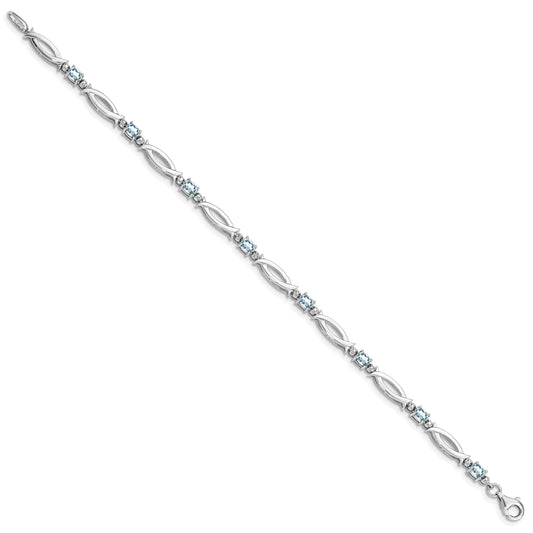 Sterling Silver Rhodium-plated Aquamarine and Diamond Bracelet