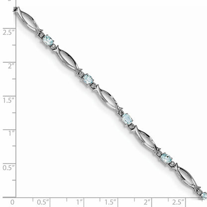 Sterling Silver Rhodium-plated Aquamarine and Diamond Bracelet