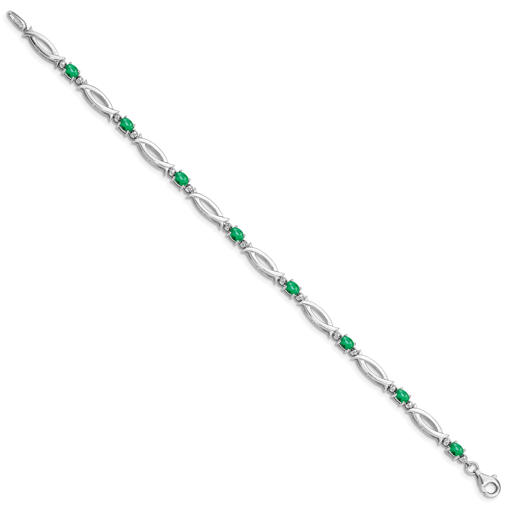 Sterling Silver Rhodium-plated Emerald and Diamond Bracelet