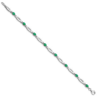 Sterling Silver Rhodium-plated Emerald and Diamond Bracelet