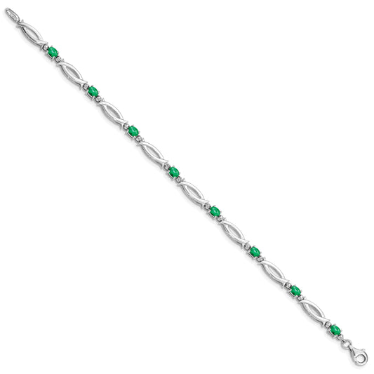 Sterling Silver Rhodium-plated Emerald and Diamond Bracelet