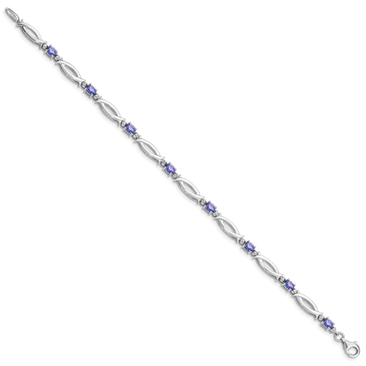 Sterling Silver Rhodium-plated Tanzanite and Diamond Bracelet