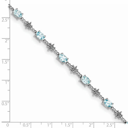Sterling Silver Rhodium-plated Aquamarine and Diamond Bracelet