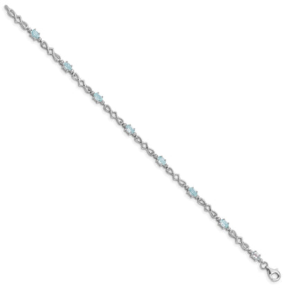 Sterling Silver Rhodium-plated Aquamarine and Diamond Bracelet