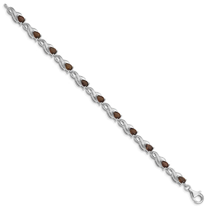 Sterling Silver Rhodium-plated Smoky Quartz Bracelet