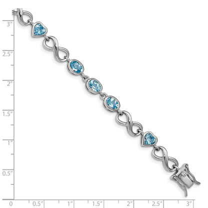 Sterling Silver Rhodium-plated Oval Heart Blue Topaz Bracelet