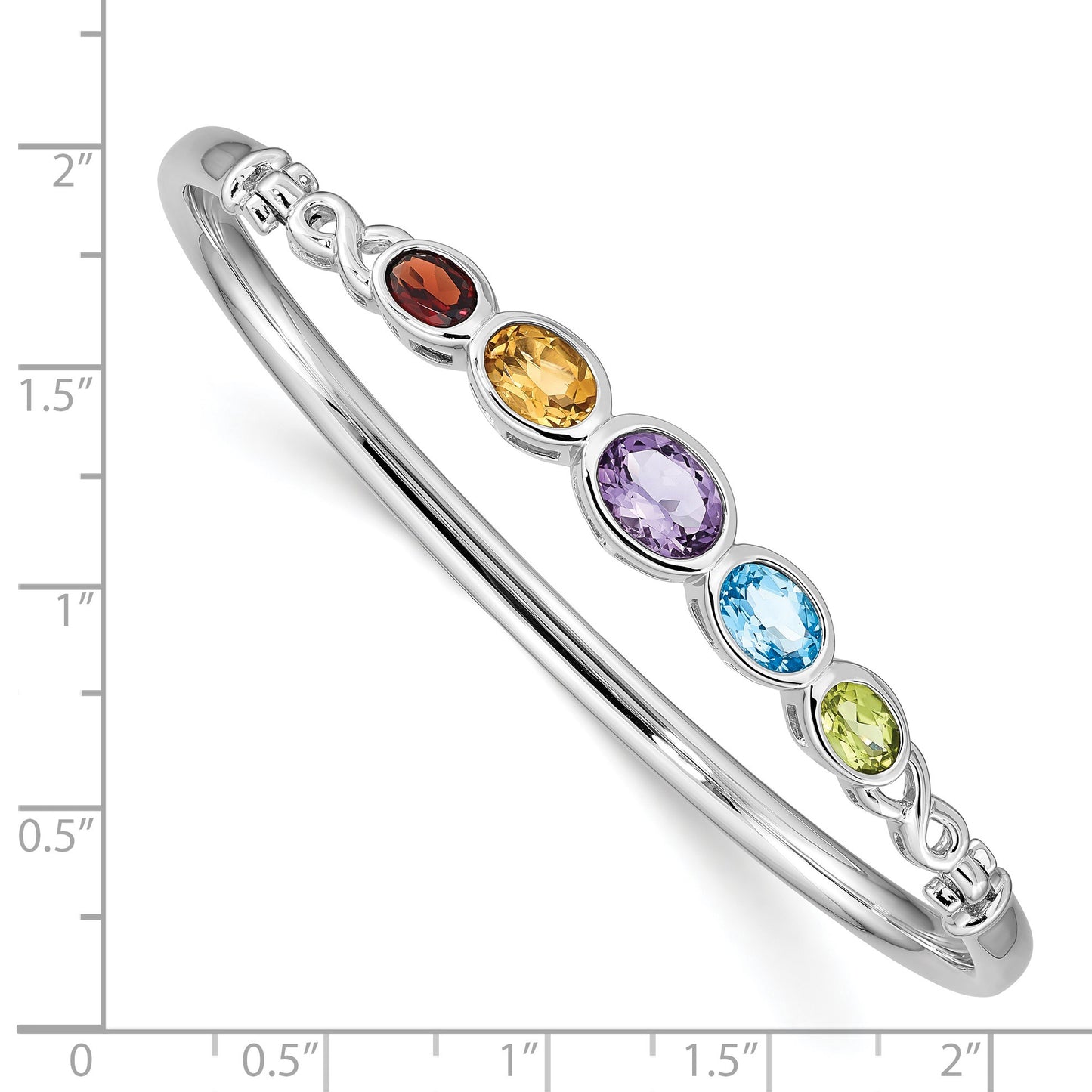 Sterling Silver Rhodium-plated Multi Gemstone Bangle Bracelet