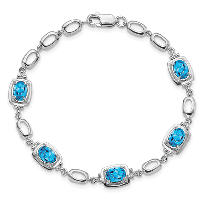 Sterling Silver Rhodium-plated Light Swiss Blue Topaz Link Bracelet