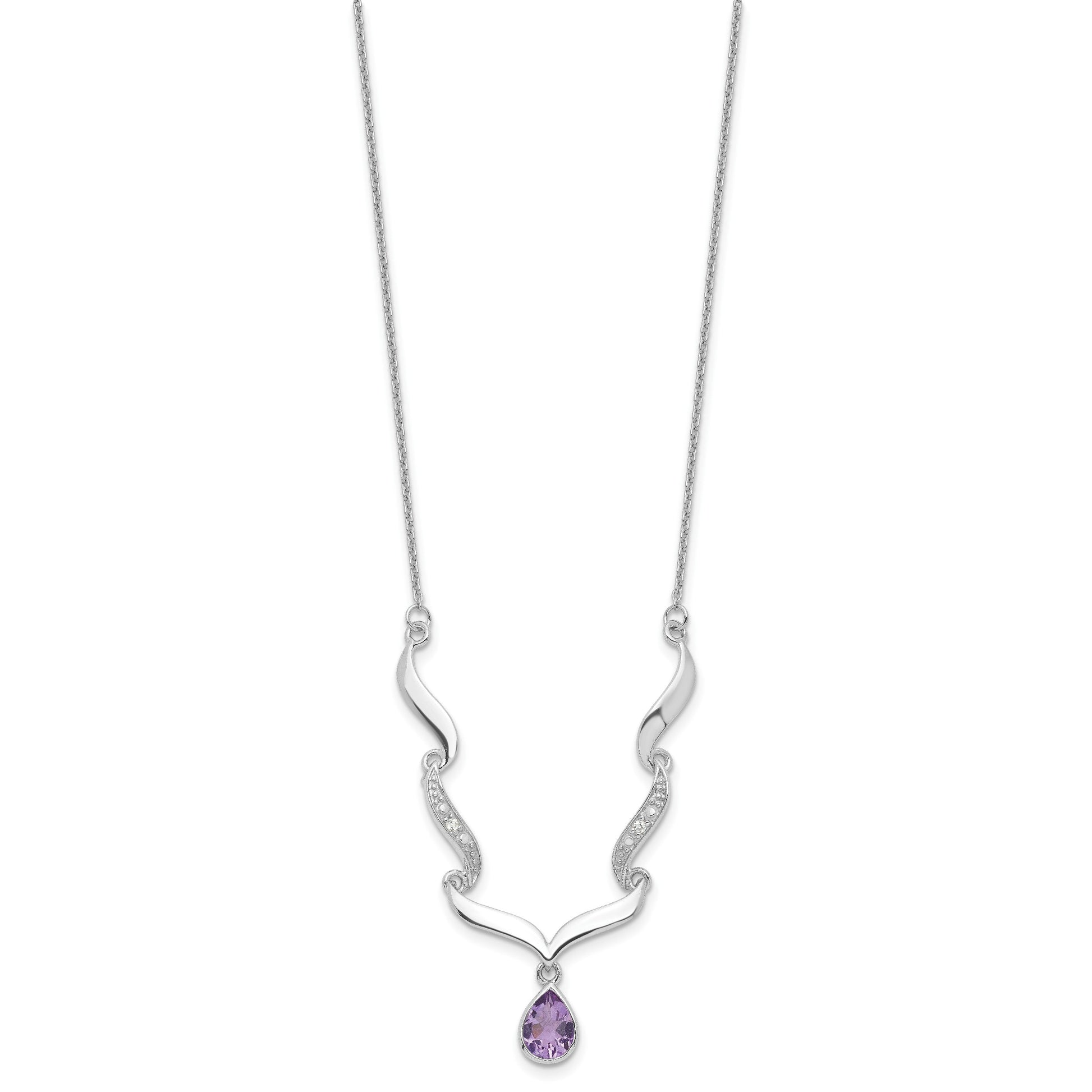 Sterling Silver Rhodium-plated w/Amethyst & White Topaz w/2in. ext. Necklac