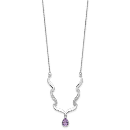 Sterling Silver Rhodium-plated w/Amethyst & White Topaz w/2in. ext. Necklac