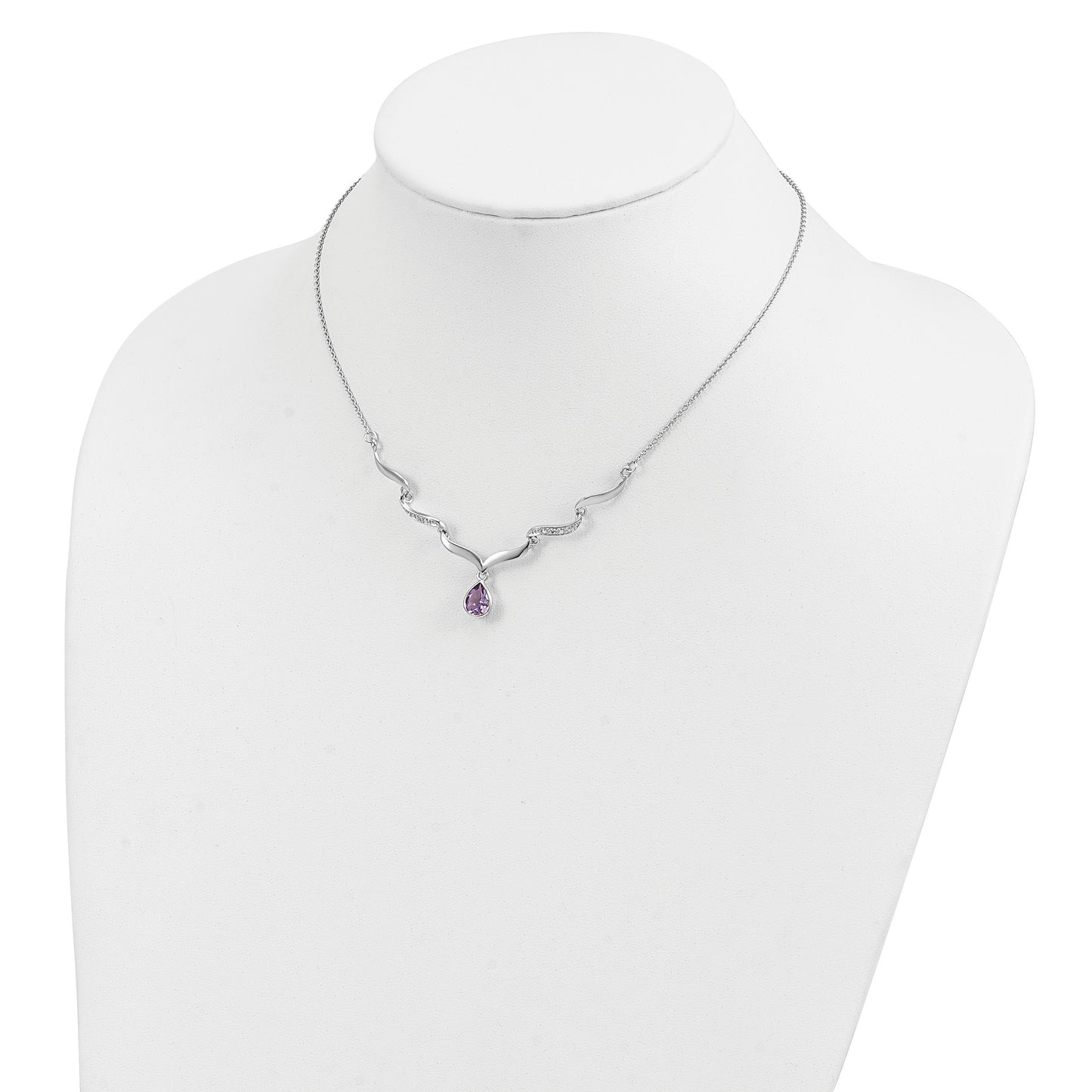 Sterling Silver Rhodium-plated w/Amethyst & White Topaz w/2in. ext. Necklac