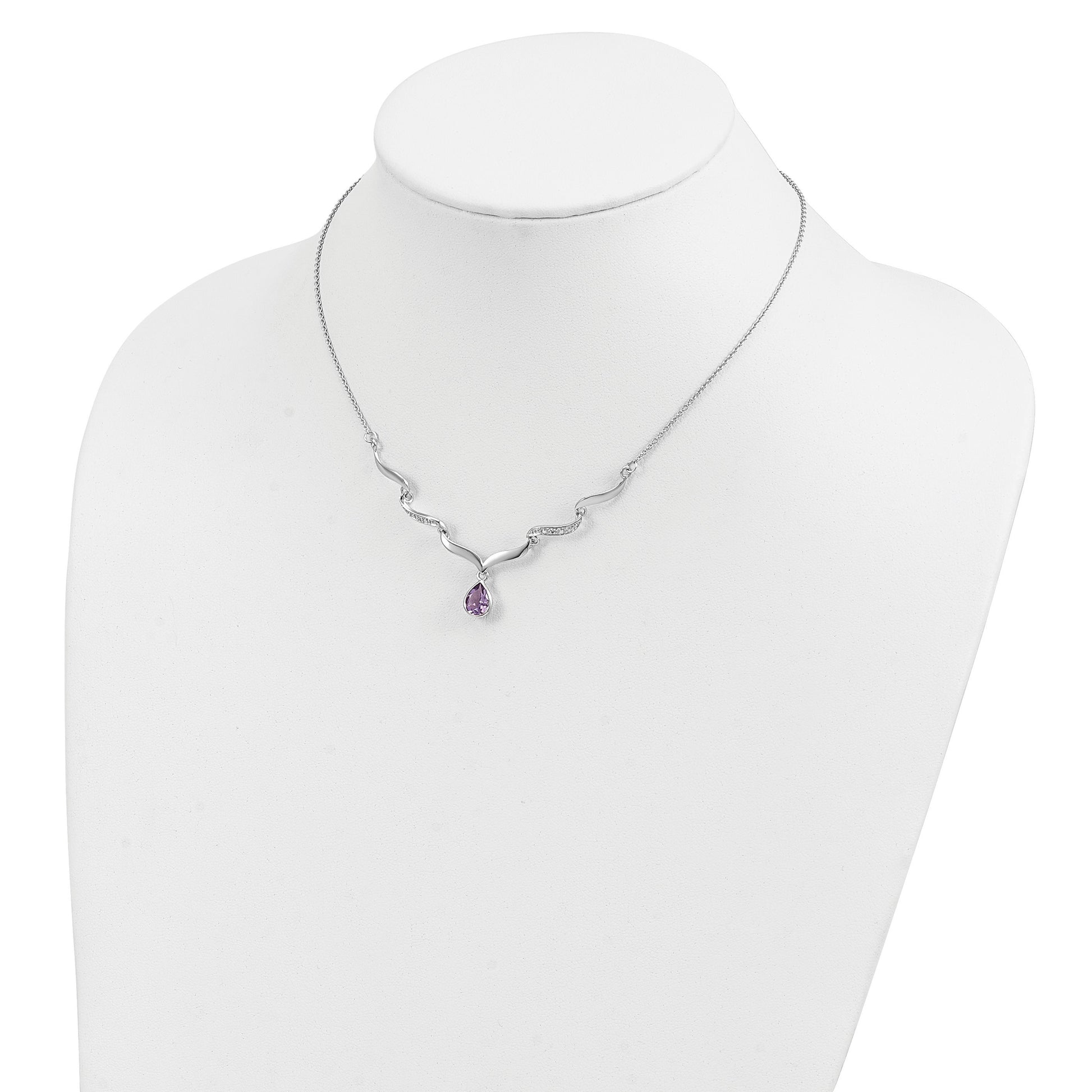 Sterling Silver Rhodium-plated w/Amethyst & White Topaz w/2in. ext. Necklac