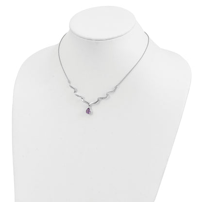 Sterling Silver Rhodium-plated w/Amethyst & White Topaz w/2in. ext. Necklac