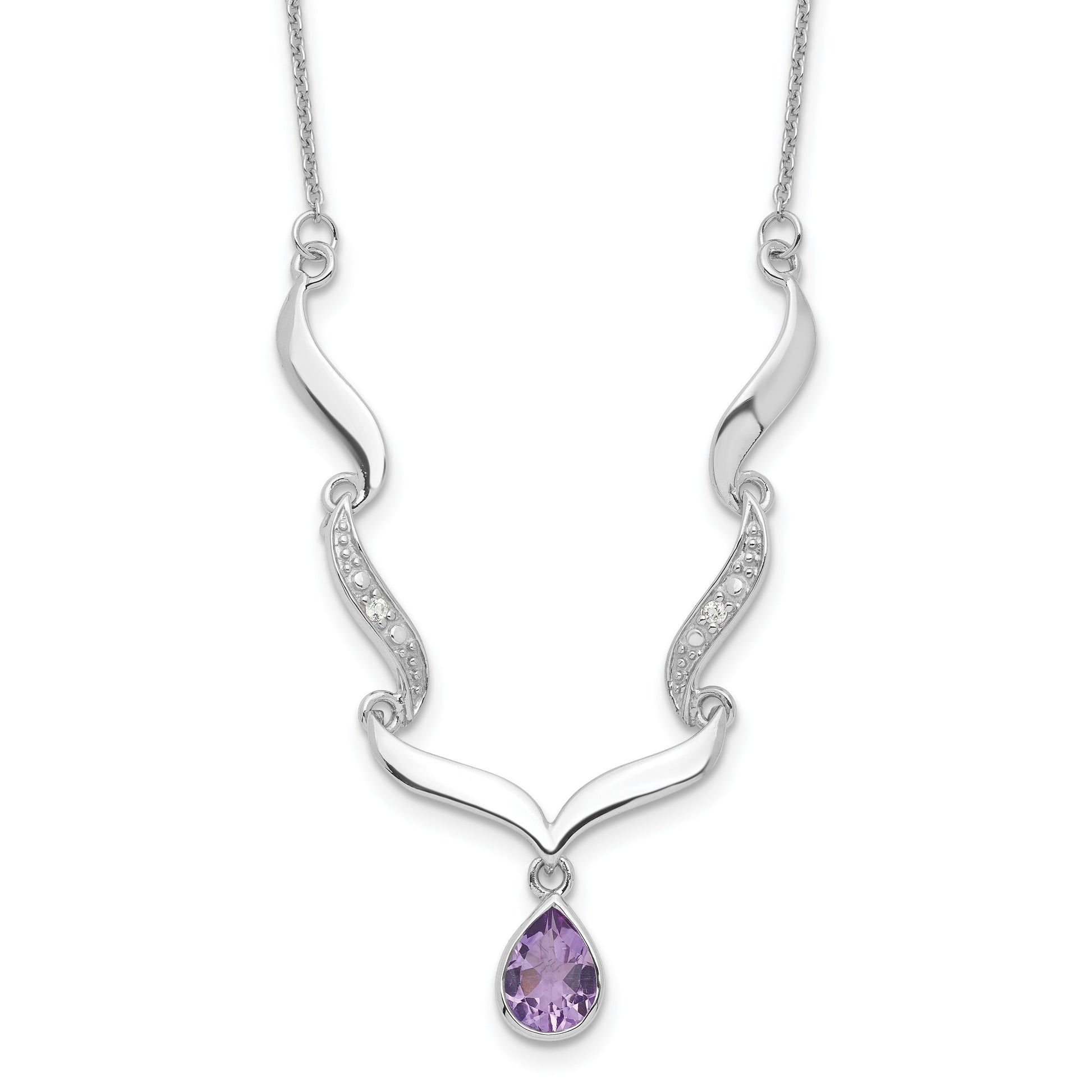 Sterling Silver Rhodium-plated w/Amethyst & White Topaz w/2in. ext. Necklac