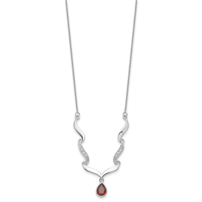 Sterling Silver Rhodium-plated w/Garnet & White Topaz w/2in. ext. Necklace