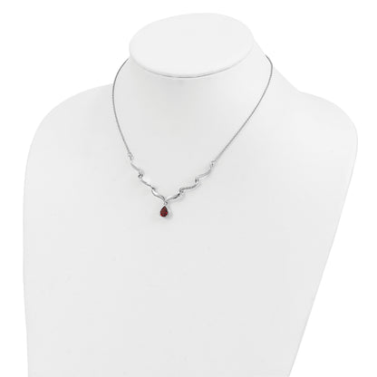 Sterling Silver Rhodium-plated w/Garnet & White Topaz w/2in. ext. Necklace
