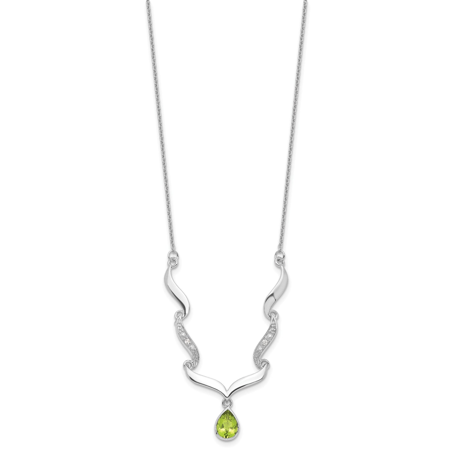 Sterling Silver RH Plated Peridot and White Topaz with 2in. Ext Necklace