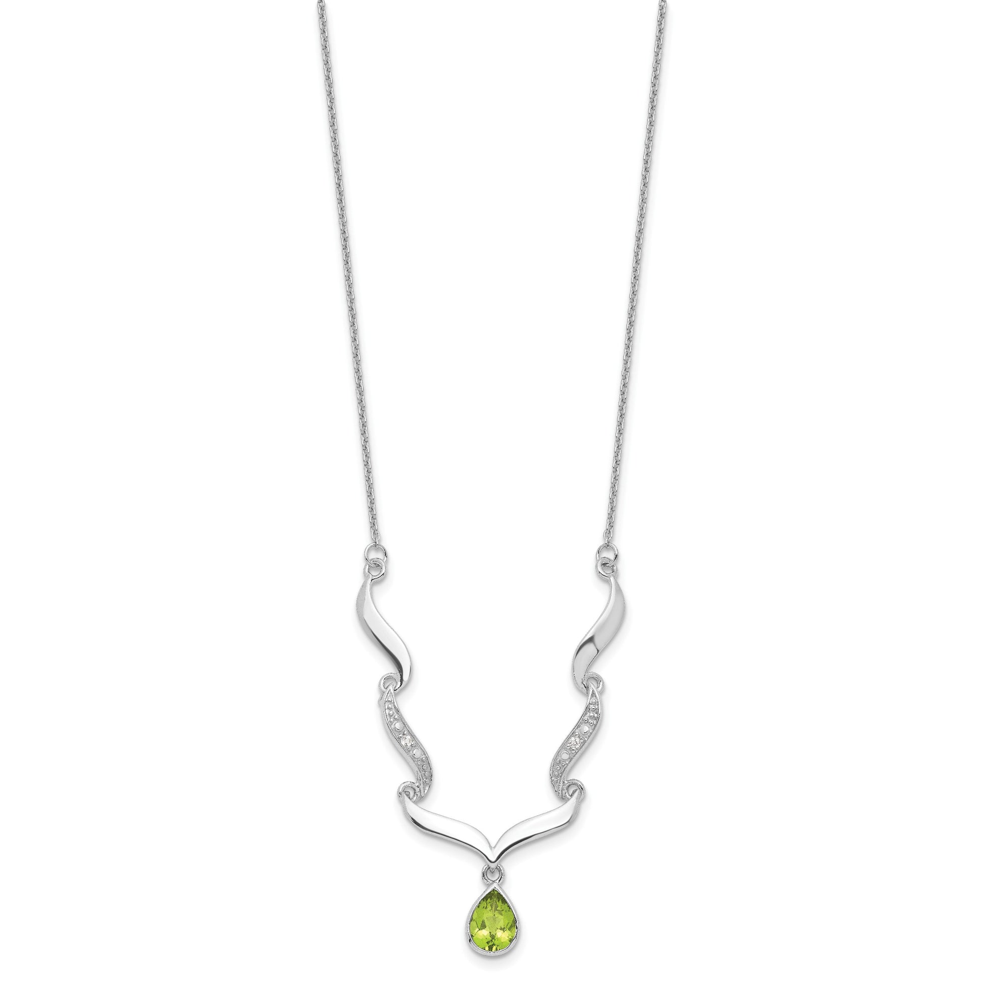 Sterling Silver RH Plated Peridot and White Topaz with 2in. Ext Necklace