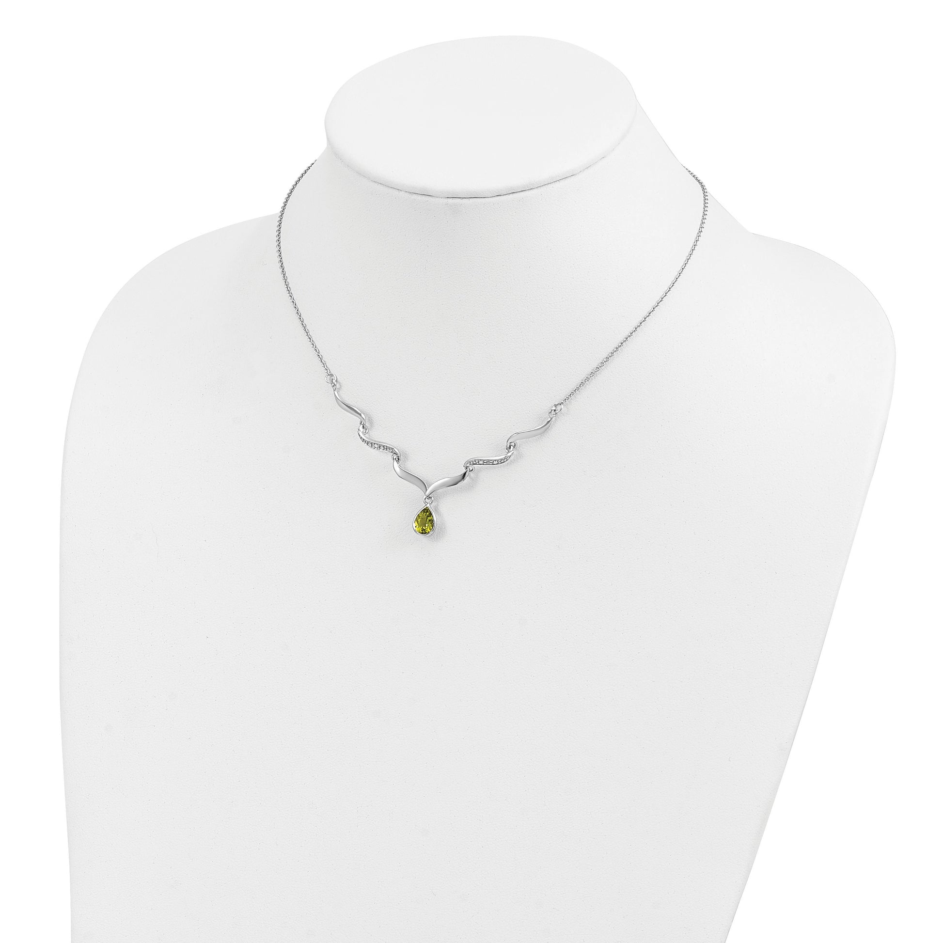 Sterling Silver RH Plated Peridot and White Topaz with 2in. Ext Necklace