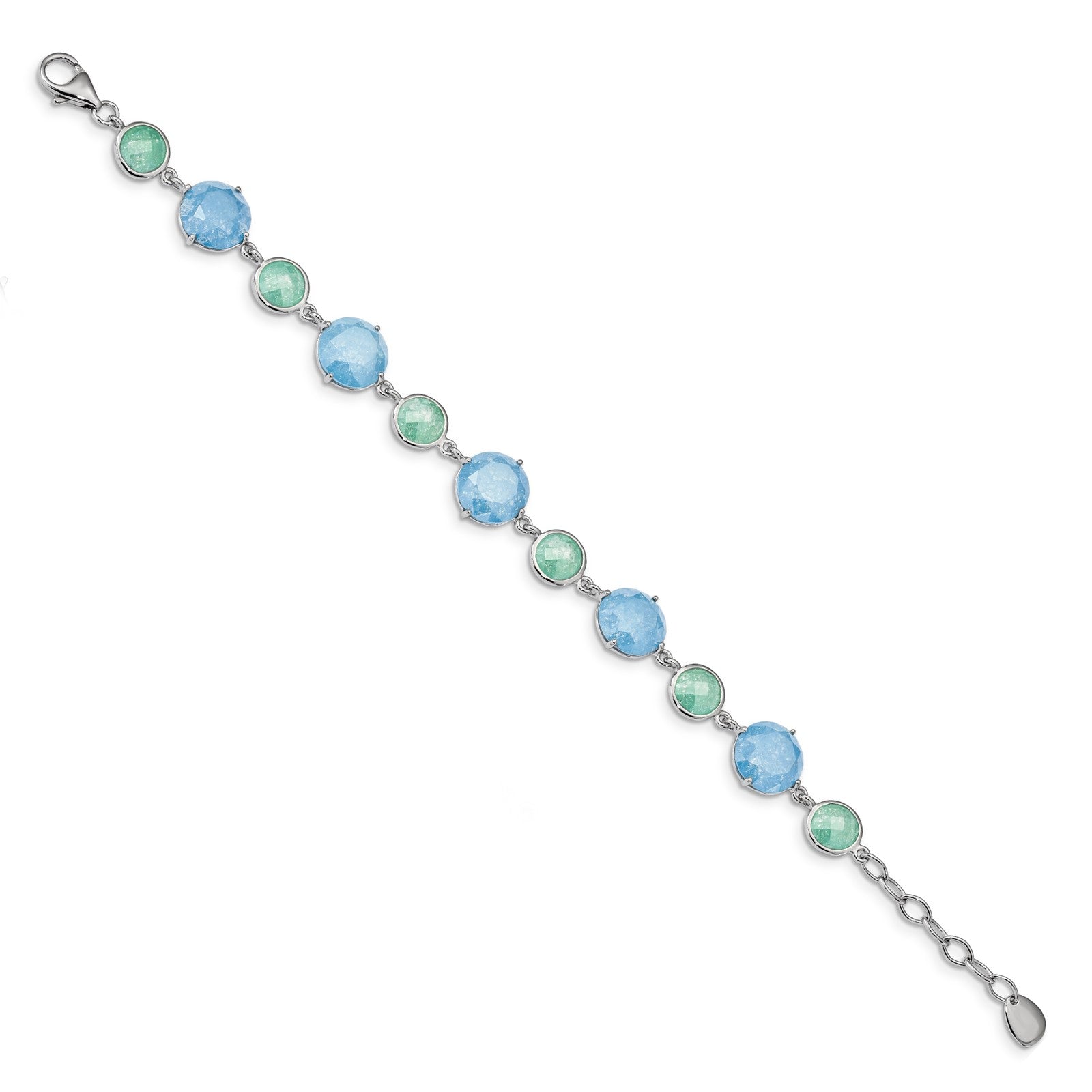 Sterling Silver Rhod-pltd Green/Blue Ice CZ 7in w/1in ext Bracelet
