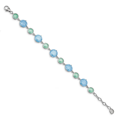 Sterling Silver Rhod-pltd Green/Blue Ice CZ 7in w/1in ext Bracelet