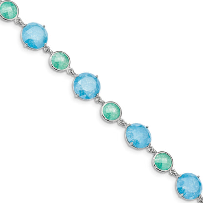Sterling Silver Rhod-pltd Green/Blue Ice CZ 7in w/1in ext Bracelet