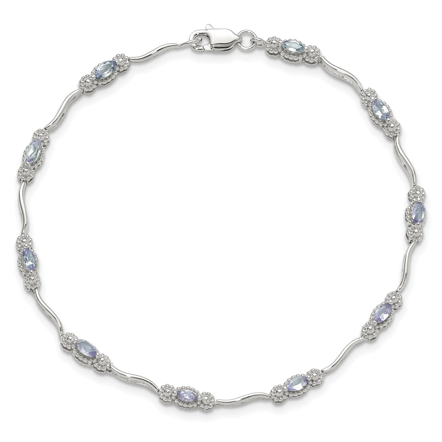 Stering Silver Rhodium-plated Polished Tanzanite 7.5 inch Bracelet