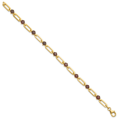 Sterling Silver Gold-tone 5mm 4.05GA Garnet Paperclip Chain Bracelet