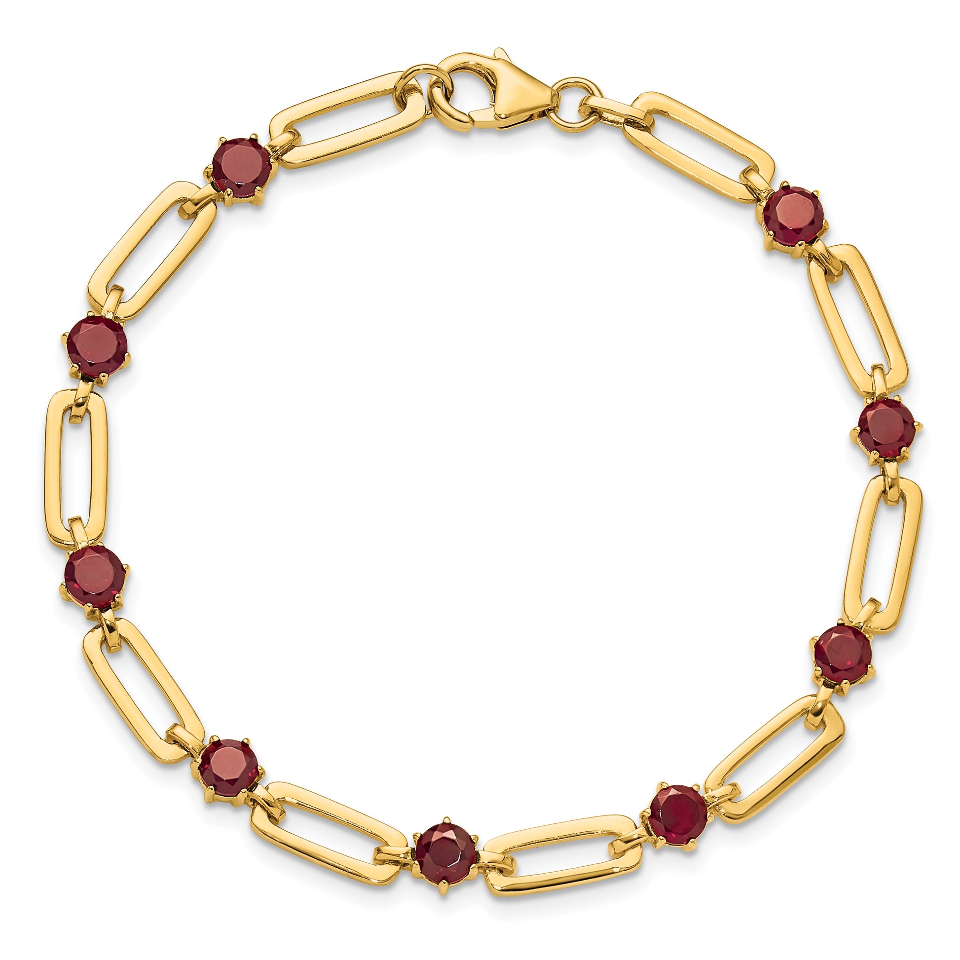 Sterling Silver Gold-tone 5mm 4.05GA Garnet Paperclip Chain Bracelet