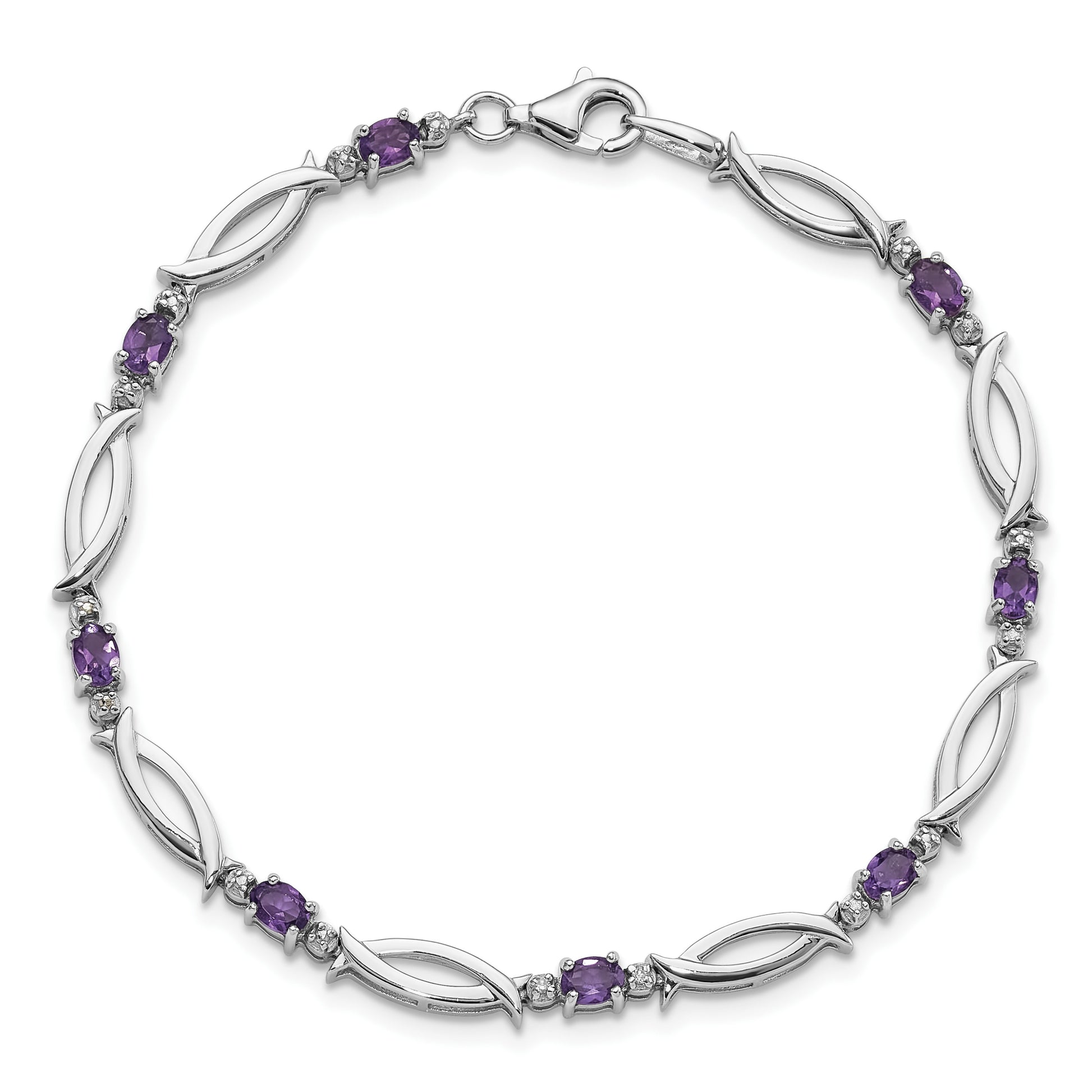 Sterling Silver Rhodium-plated Amethyst and Diamond 7.25in Bracelet