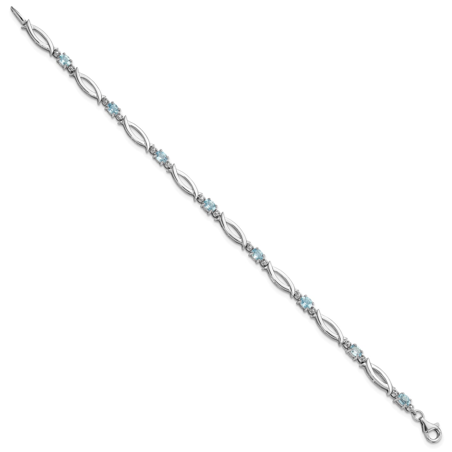 SS Rhodium-plated Light Swiss Blue Topaz and Diamond Bracelet