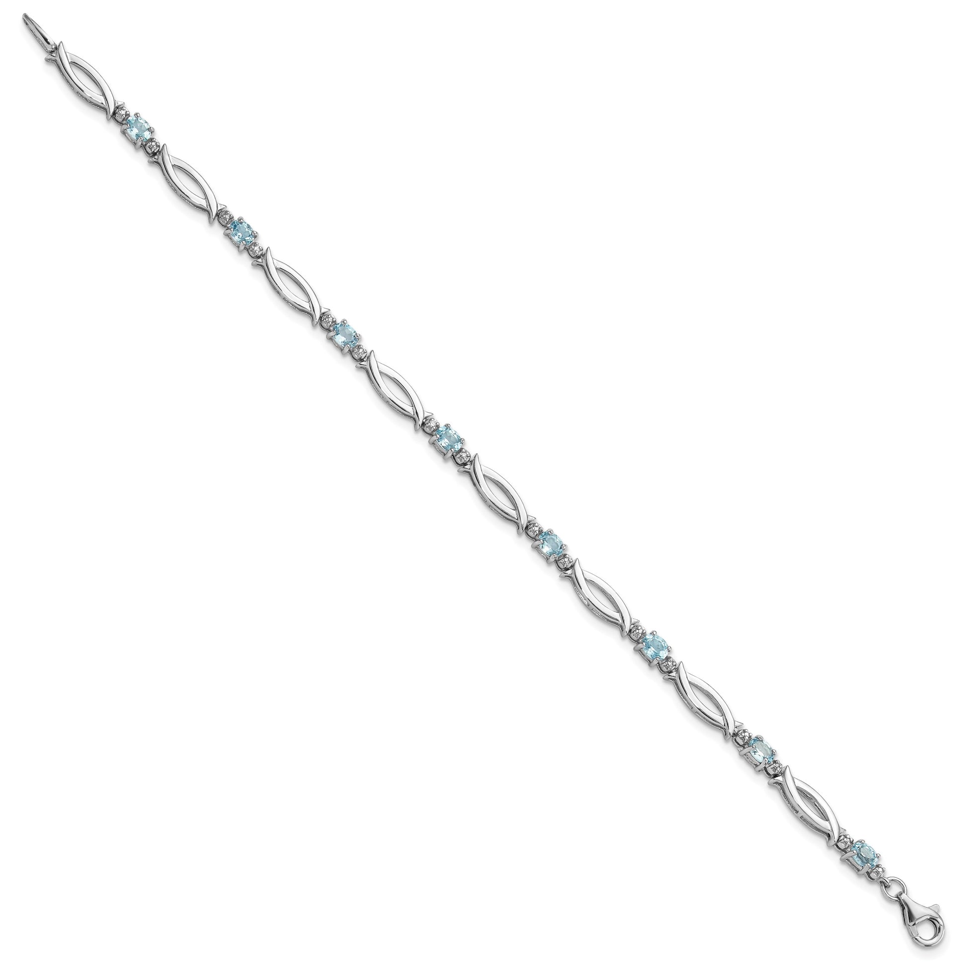 SS Rhodium-plated Light Swiss Blue Topaz and Diamond Bracelet