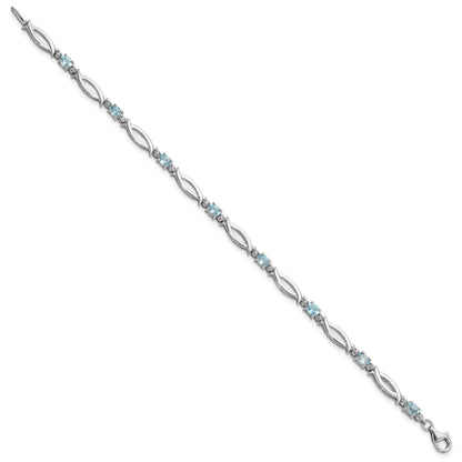 SS Rhodium-plated Light Swiss Blue Topaz and Diamond Bracelet